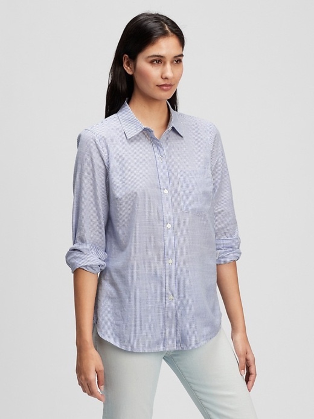 Gap 100% Blue and White Cotton Striped Button Down Shirt Sz L